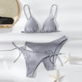 thumbnail image 2 of Sevevn Women's Triangle Bikini Set 3 Piece Side Tie Thong Bathing Suit Gray L, 2 of 5