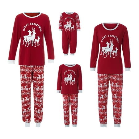 

Biekopu Matching Family Pajamas Sets Christmas PJ s with Christmas Deer Reindeer Printed Red Long Sleeve Tee and Bottom Loungewear