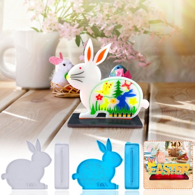 Moldes de Resina Epoxi Ganfancp Pascua para Libros Oficina Decoración Regalo 1X Conejo 1X Base