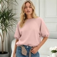 thumbnail image 2 of Bibifish Womens Sweatshirts Solid Color Short Sleeve Crewneck Sweatshirts Loose Fit Pullover Tops Casual Summer Daily Wear, 2 of 4