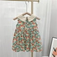 thumbnail image 3 of Baby Girl Romper Girls Summer Strawberry Pattern Lapel Sleeveless A Line Casual Dress Girls' Jumpsuits Green 120, 3 of 7