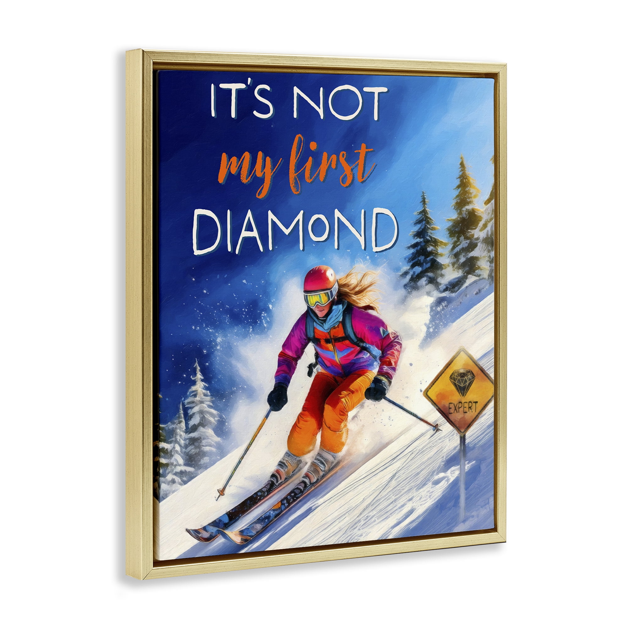 Stupell Industries Not My First Diamond Gold Framed Floater Canvas Wall Art, design by Grotto Studios
