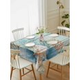 thumbnail image 2 of Teal Beach Coastal Rectangle Tablecloth, Summer Nautical Coral Shell Botanical Vintage Waterproof & StainResistant Tablecloth, Washable Oil-proof Table Cover for Dining/Party/Wedding/Buffet 60x84 In, 2 of 9