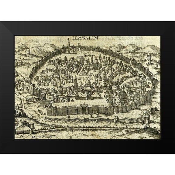 Vintage Maps 14x11 Black Modern Framed Museum Art Print Titled - Antique Map of Jerusalem