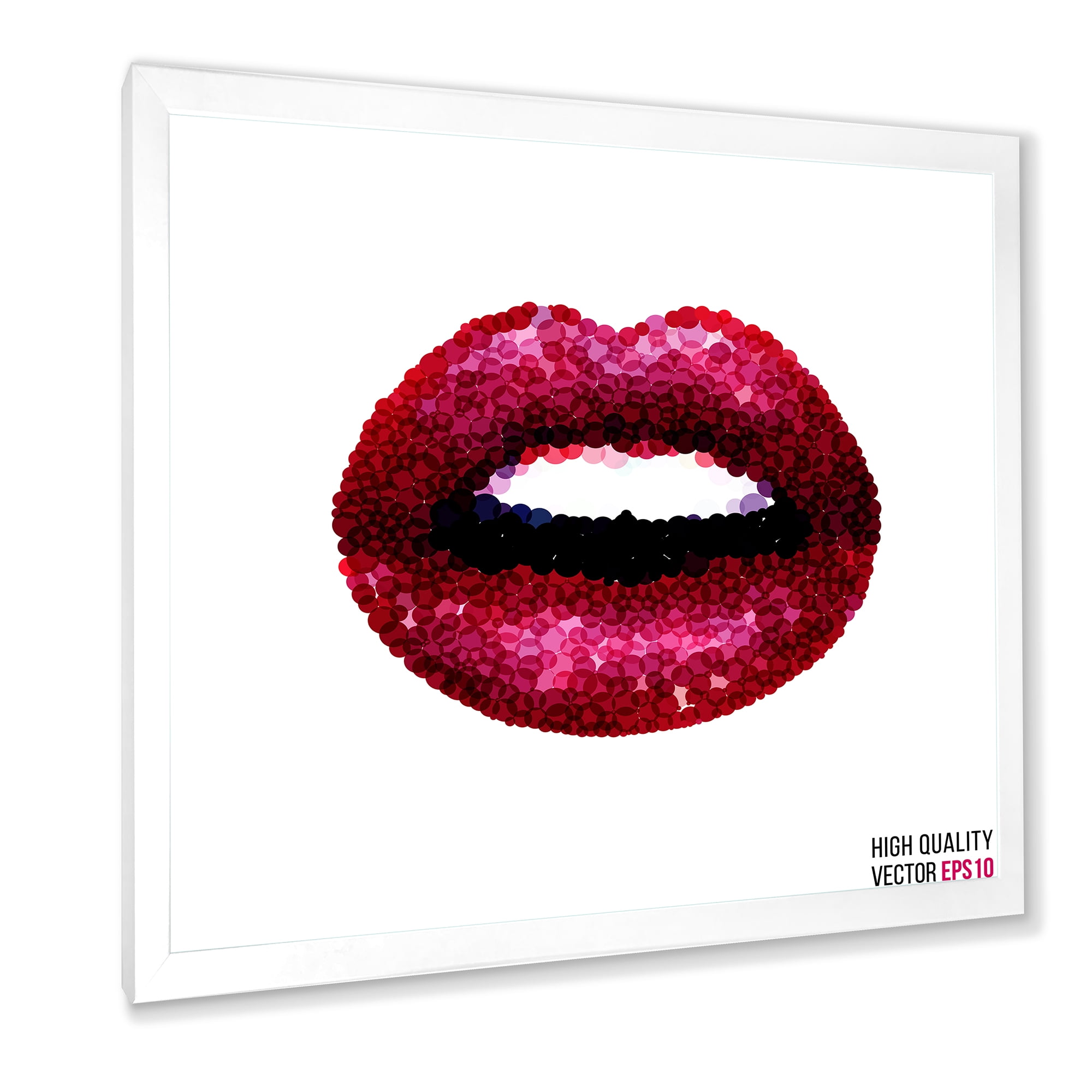Designart 'Sexy Red Girl Lips' Modern Framed Art Print