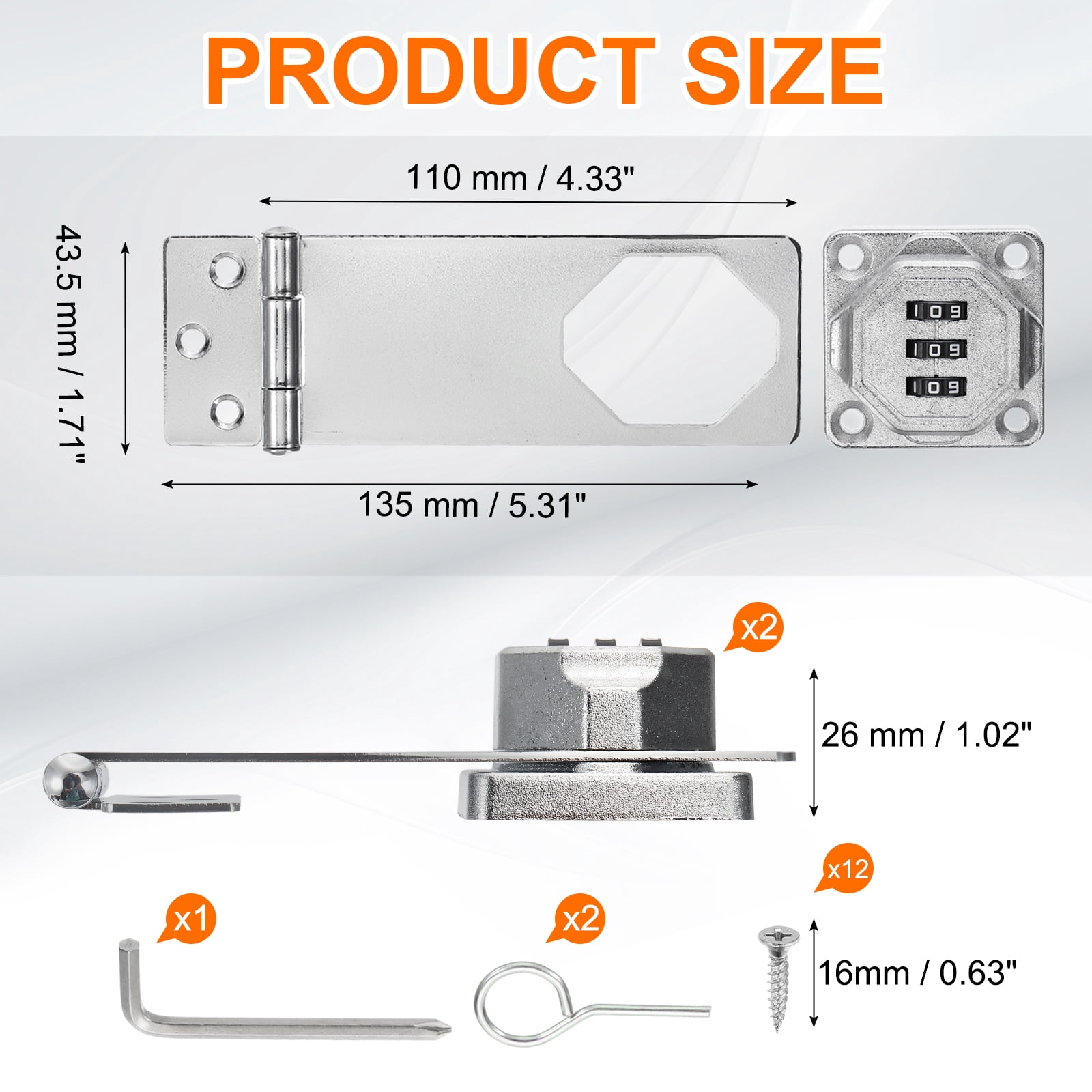 Uxcell 2 Pcs Keyless Cabinet Lock with Combination Code - 90 Degree 5 Inch Password Hasp Latch Lock Mechanical Password Rotary Hasp, for Office Filing Cabinets Drawer Closet, Silver