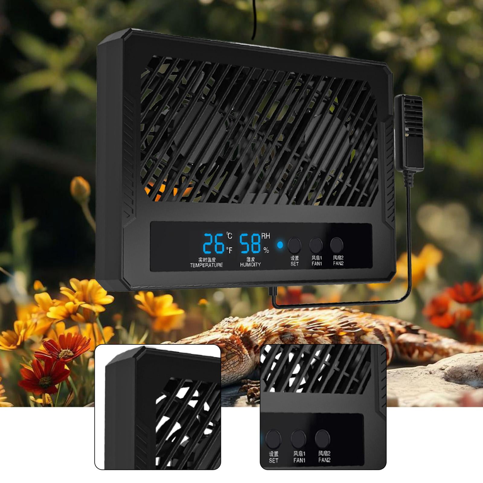 Reptile Tank Thermometer Hygrometer Digital Ventilation Fan Plastic Housing for Pet Habitat Breeding Box Applications
