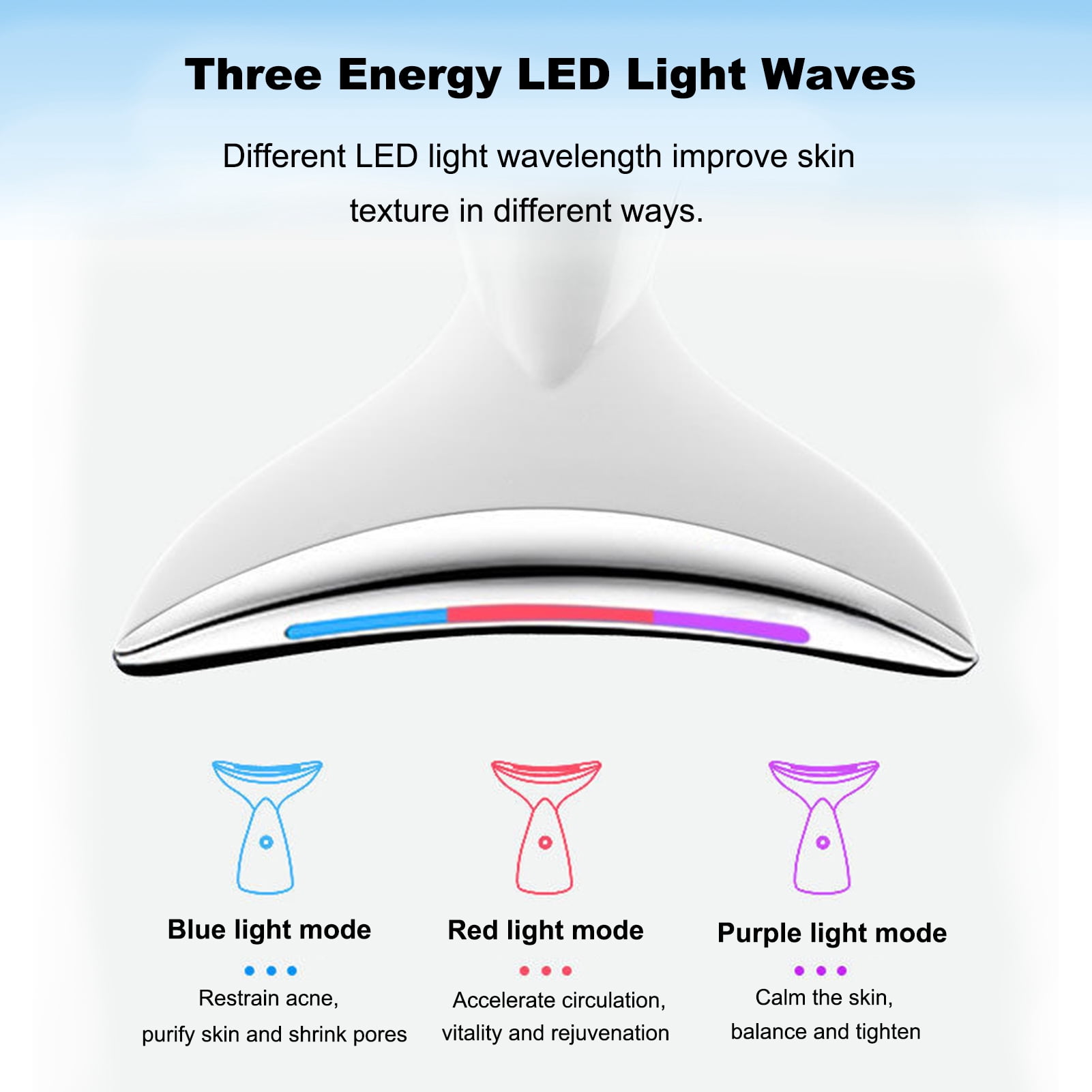 Global Care Market 3-in-1 Vibration, LED  Photon and Thermal Face and Neck Massager, White