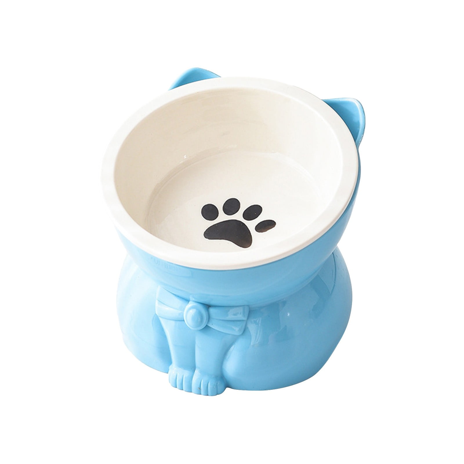 Elevated Cat Food & Water Bowl, 250ml Large Capacity Raised Whisker-Friendly Anti-Tip Plastic Feeding Bowl for Cats, Cute Blue Pet Bowl (1pc, Non-Dishwasher Safe)