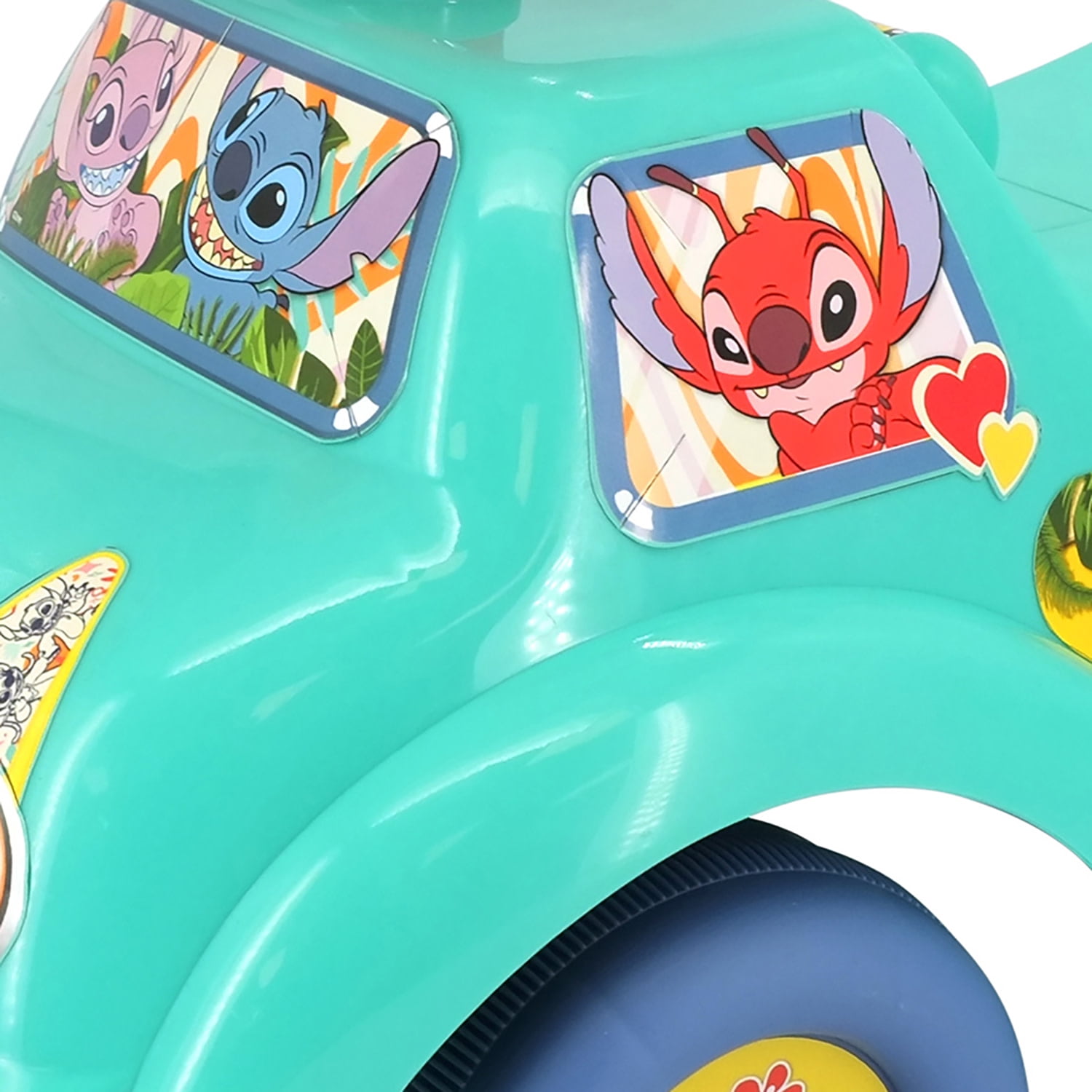 Kiddieland: My First Ride-On - Stitch - Teal & Red, Disney Character Lights & Sounds Foot-To-Floor Vehicle, Spin Roller & Steer Wheel, Toddler 12-36mo