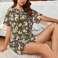 thumbnail image 4 of Gukieu Ladybugs And Flowers On A Wooden Print Women's Short-sleeved Pajama Set, Round Neck Button Top Elastic Shorts 2-piece Set, Summer Home Leisure Clothing-Medium, 4 of 6