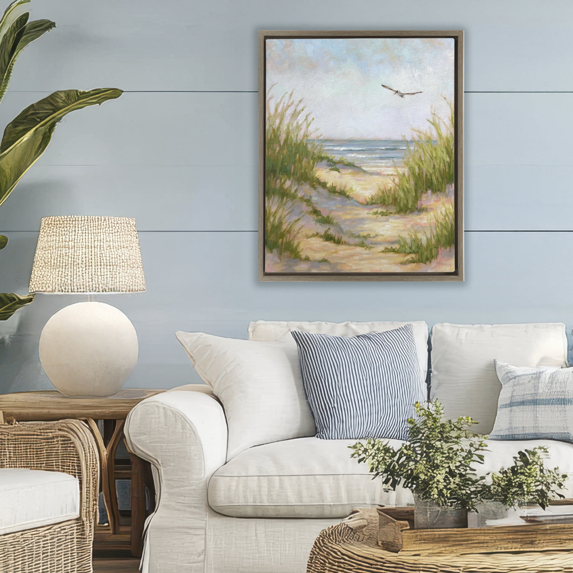 Stupell Industries Peaceful Beach Sand Dunes Brown Framed Floater Canvas Wall Art, design by Linda Sperruzzi