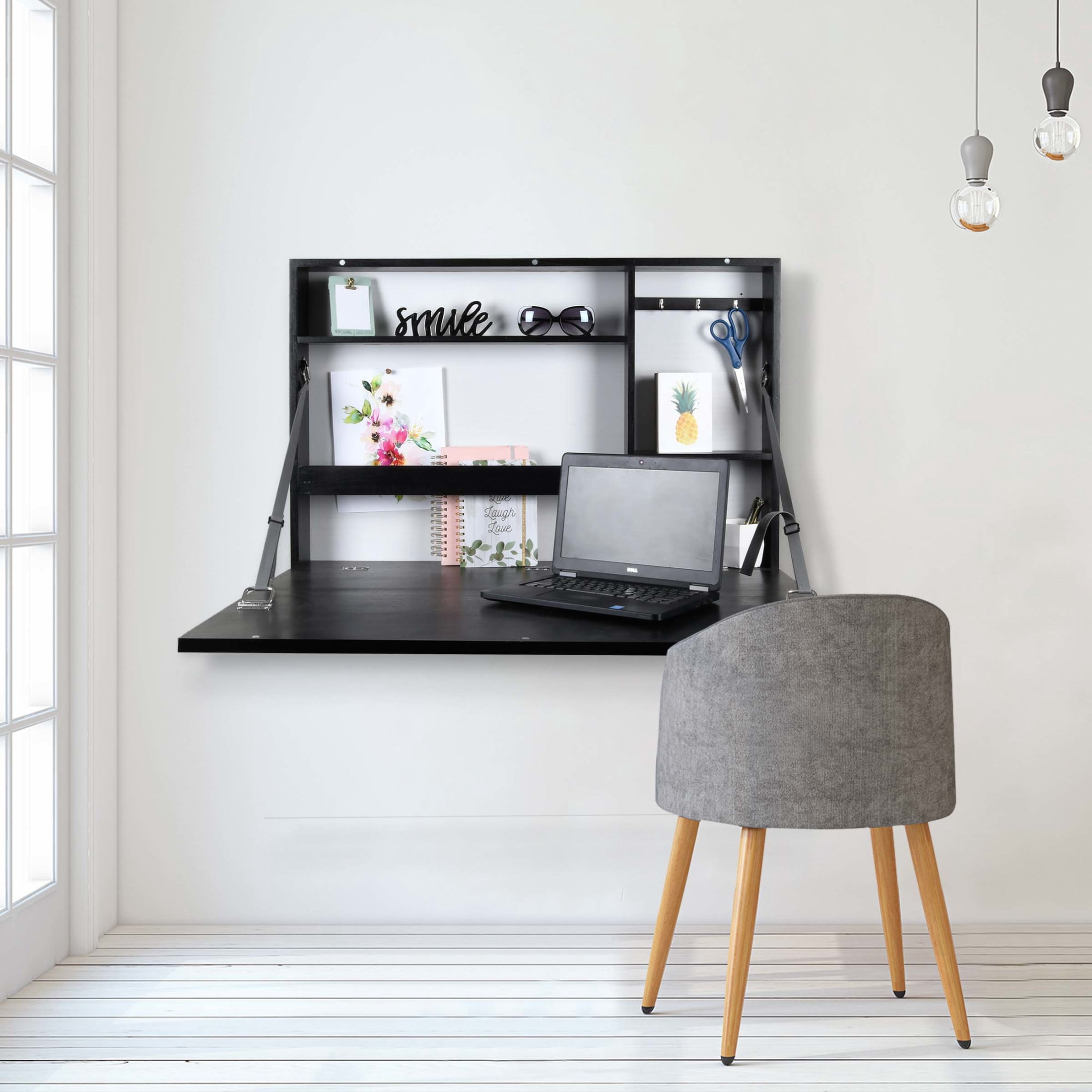 Prinz Wall-Mounted 36' X 24' Black Folding Desk with Chalkboard
