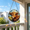 thumbnail image 4 of Qocolcyl Stained Acrylic Highland Cow Pumpkin Puzzle Round Hanging Sign,Fall Harvest Window Suncatcher Decor,Rustic Farmhouse Thanksgiving Front Door Window Indoor Outdoor Seasonal Wall Ornament Gift, 4 of 6