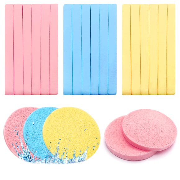 120 piezas de esponja facial comprimida profesional esponja de eliminación de maquillaje esponja de limpieza facial redonda para máscara exfoliante de spa (amarillo rosa azul)