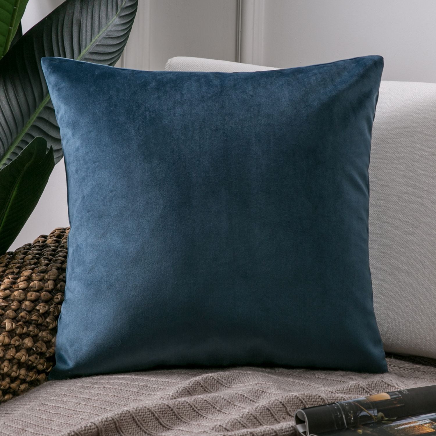 Phantoscope Silky Velvet Decorative Throw Pillow, 20 x 20 in, Dark Blue, 1 Pack
