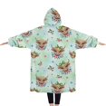 thumbnail image 2 of Oversized Wearable Blanket Hoodie,Green Highland Cow Flower Pattern Sherpa Blanket Hoodie with Super Pockets,Super Warm Fuzzy Pullover for Women & Men, 2 of 6