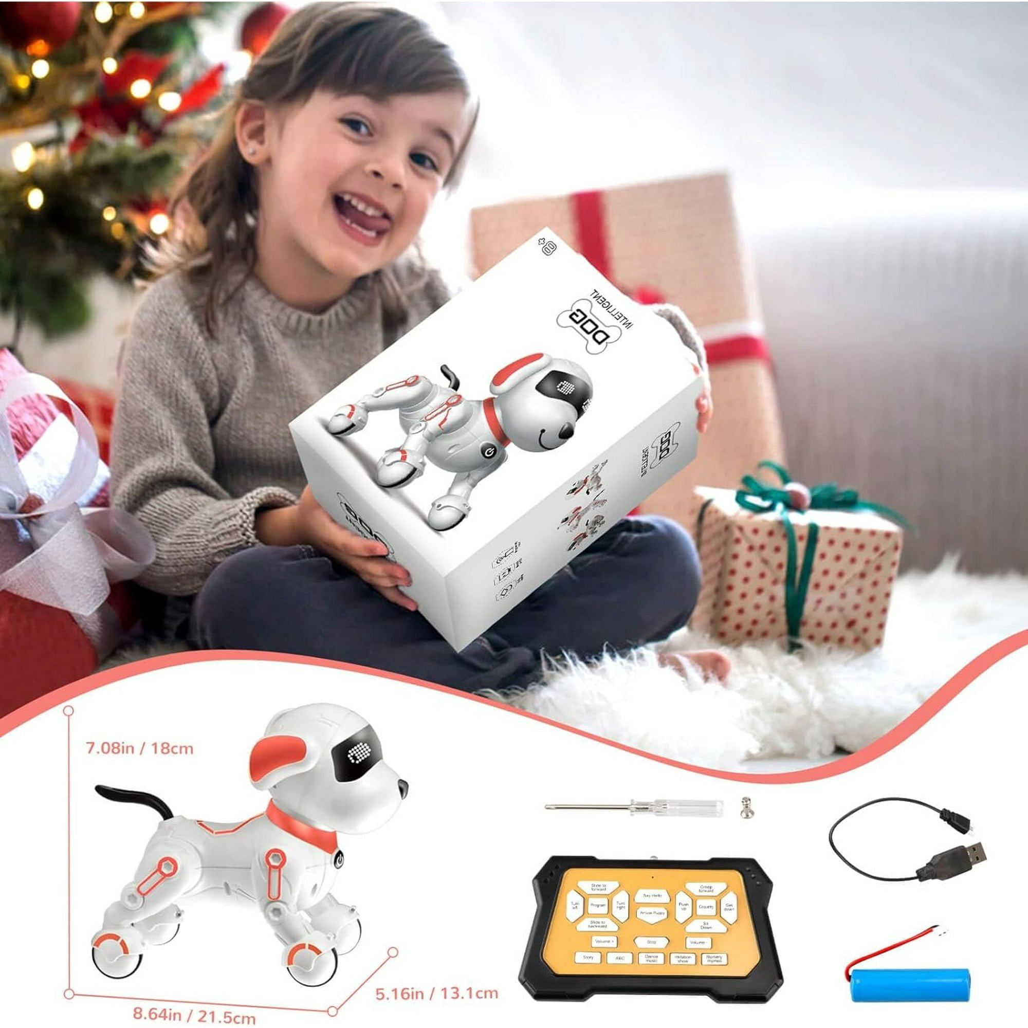 RC Robot Dog, Smart Programmable RC Electronic Pet Puppy with Early Education Function, White/Pink