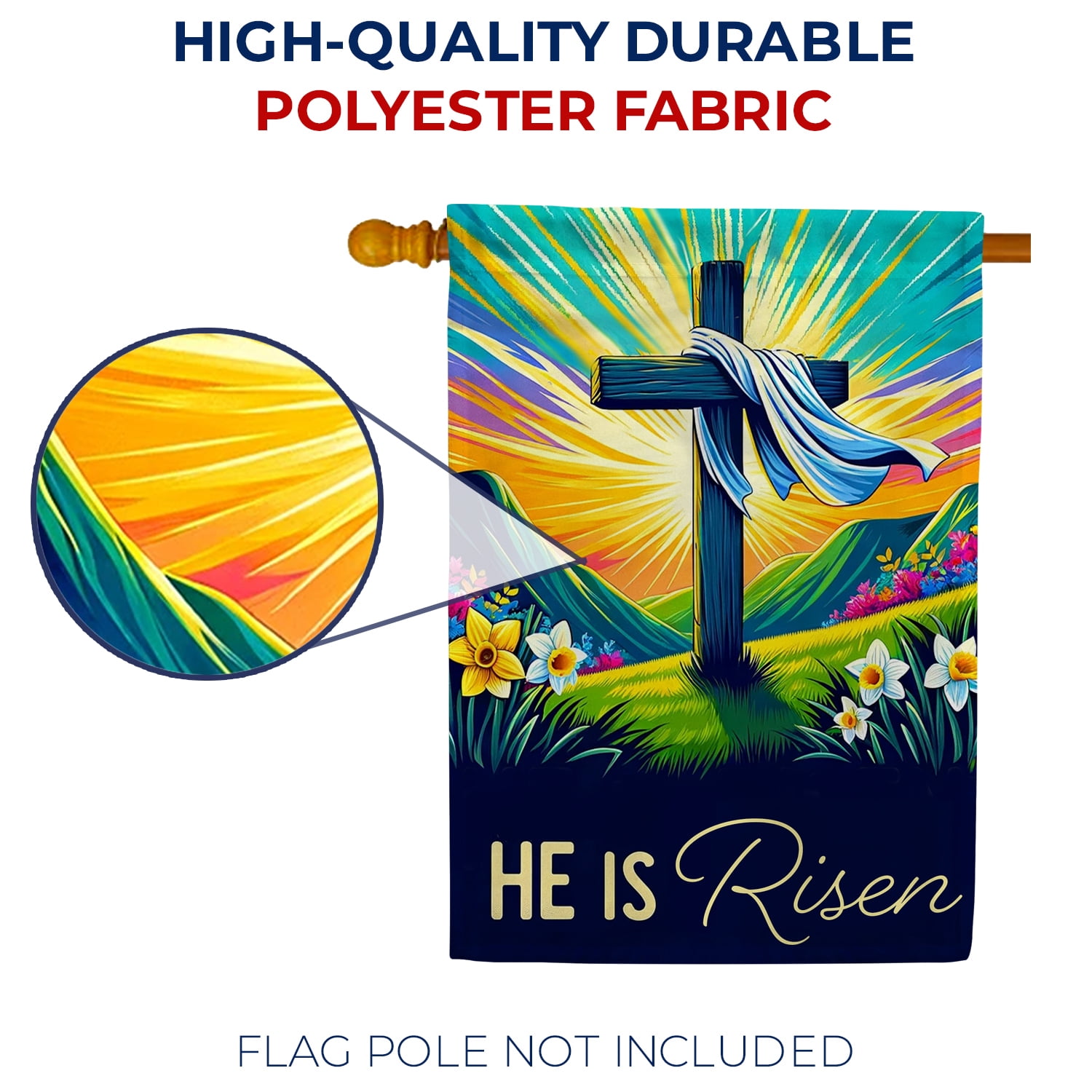 America Forever He is Risen Easter House Flag 28 x 40 inch Double Sided Religious Cross Daffodil Flowers Small Spring Holiday Seasonal Easter Day Flags for Outdoor Yard Lawn Decoration