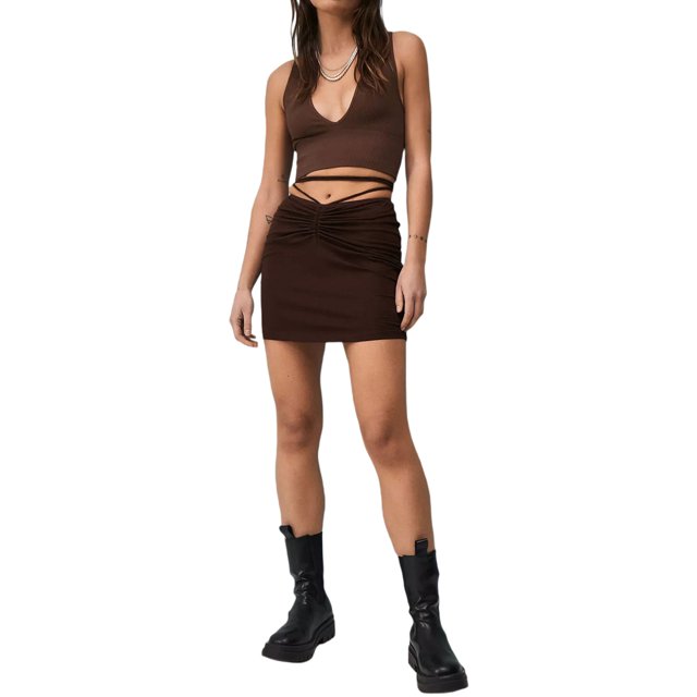 ZAXARRA Jupe Ajustée pour Femmes Froncée à Nouer Couleur Unie/pomme/léopard