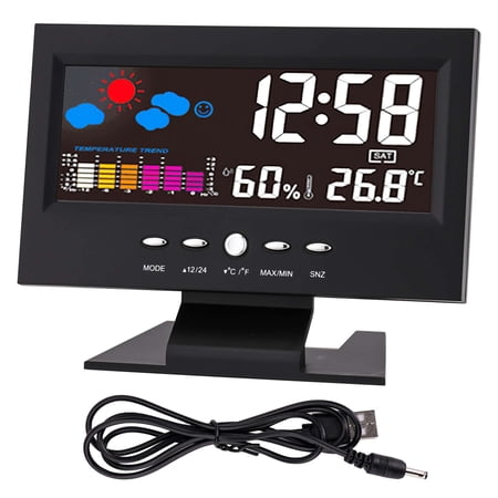 Deago LED Digital Alarm Clock Color Display LCD Screen with Snooze Calendar Thermometer Hygrometer Weather Display