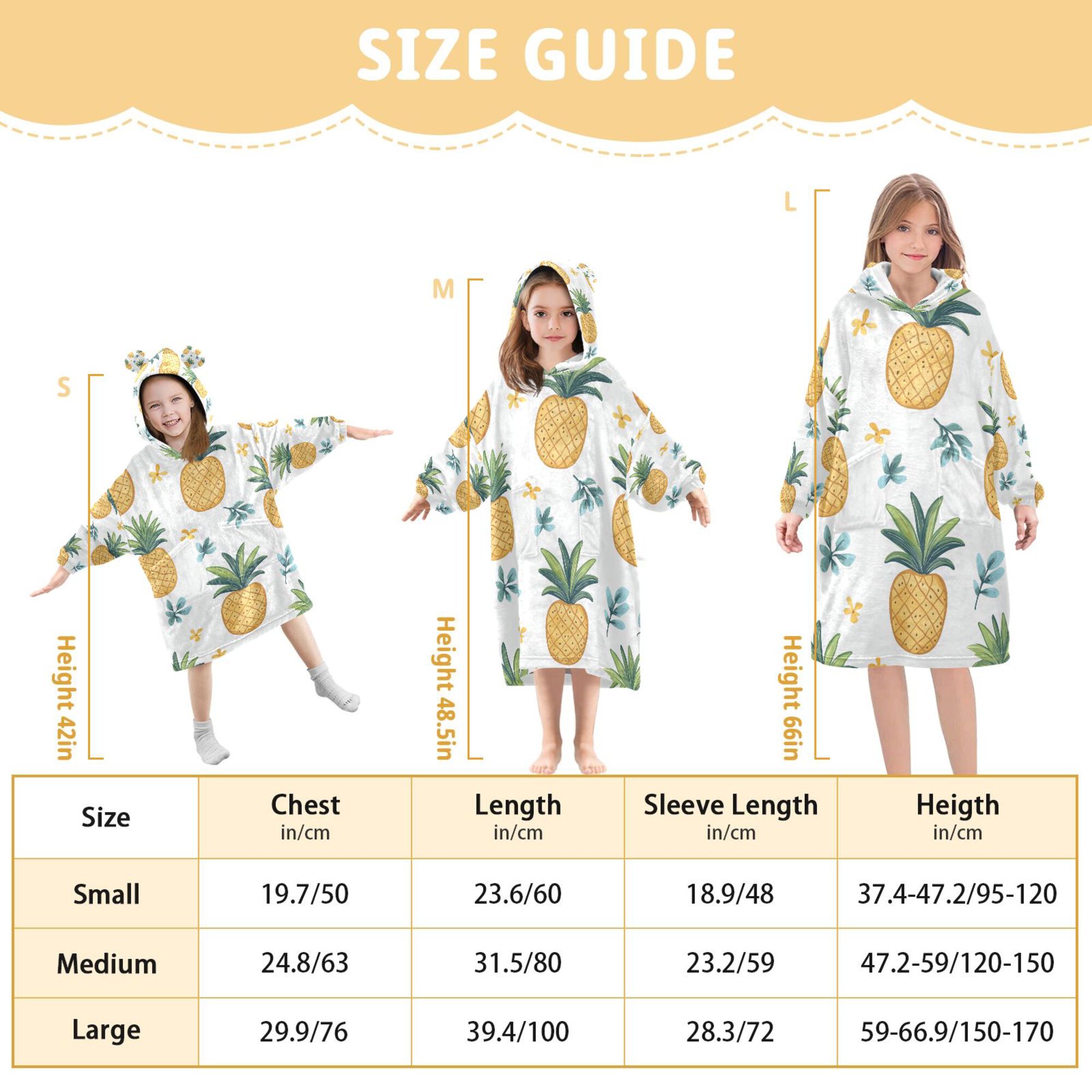 FORMRS Wearable Blanket Hoodie with Sleeves for Kids Cozy Flannel Sweatshirt, Pineapple