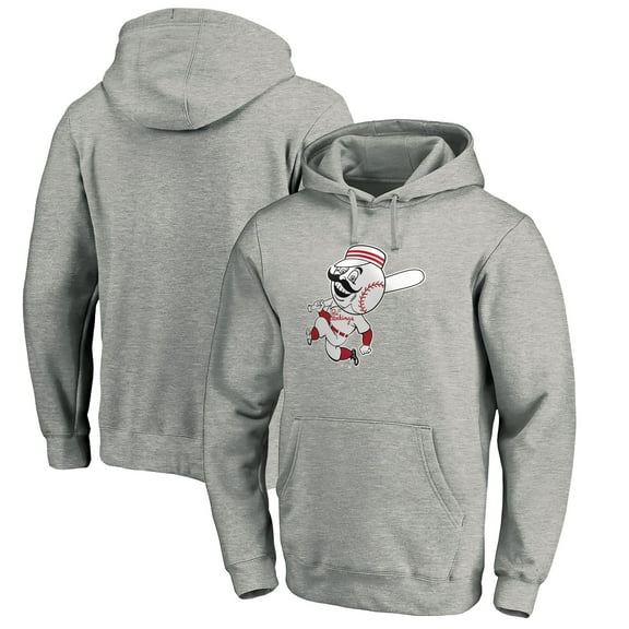 Men's Heather Gray Cincinnati Reds Cooperstown Collection Huntington Logo Fitted Pullover Hoodie