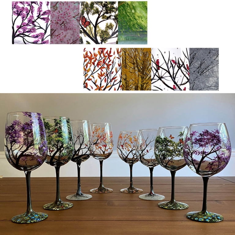 Giaone Wine Glasses Four Seasons Tree Painted Glasses Art Wine Glass Cup for Wine Lovers Large Glass Drinkware Glassware Gift