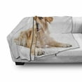 thumbnail image 3 of Golden Retriever Soft Flannel Fleece Throw Blanket, Young Pedigree Puppy Laying over White Background Baby Dog, Cozy Plush for Indoor and Outdoor Use, 70" x 90", Sand Brown White, by Ambesonne, 3 of 6