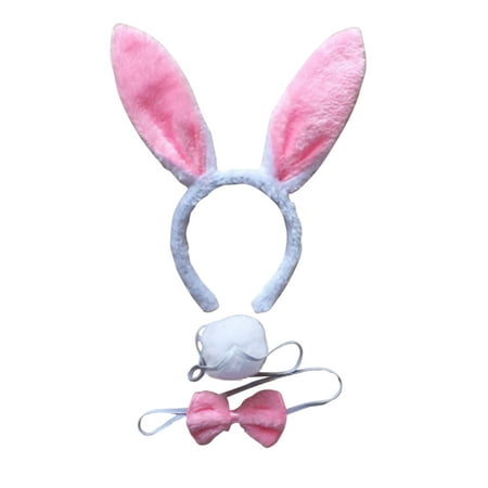 

NUOLUX 3Pcs Kids Adult Rabbit Bunny Ears Headband Bow Ties Tail Set Party Cosplay Costume (White & Pink)