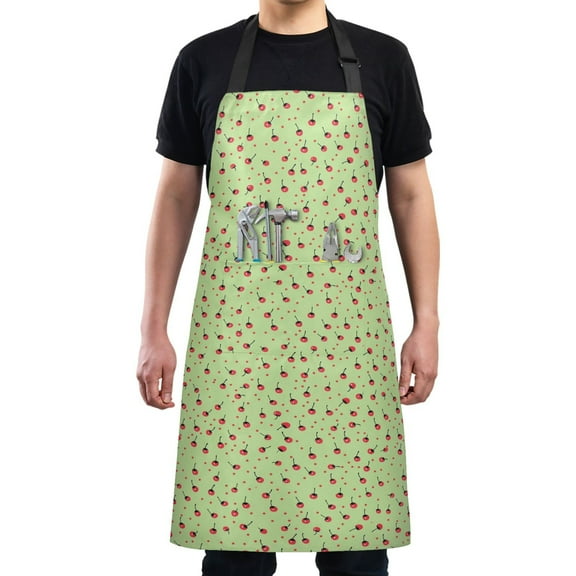 Small Cherry Fruits Kitchen Apron with 2 Pockets Adjustable waterproof Cooking Aprons for Women Men Chef