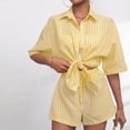 thumbnail image 3 of YLOMAY Womens Summer Sets Lapel Short Sleeved Button Shirt Mid Waisted Shorts Outfits Stripe Casual Loose Fit Set Lady Beach Leisure Suit, 3 of 6