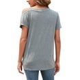 thumbnail image 3 of LELINTA Women's One Cold Shoulder Knotted Skew Neck Short Sleeve T Shirts Dark Grey/ Wine Red/ Black Tee Tunic Tops, 2XL, 3 of 8
