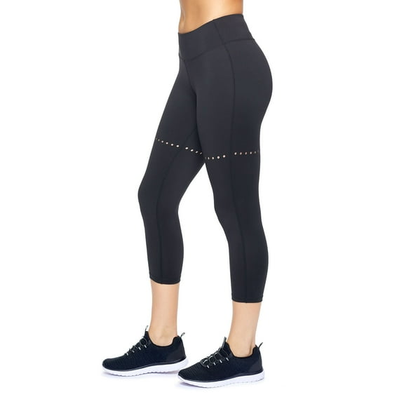 Expert Brand Women's Mid-Rise Laser Cut Capri Leggings, Black, Medium