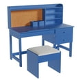 thumbnail image 3 of Ensemble Bureau et Chaise Inclinés pour Enfants avec Plateau en Liège et Tiroirs de Rangement, Table d'Étude en Bois Réglable avec Étagères pour 3 à 8 Ans, Blanc Bleu Rose, 3 of 7
