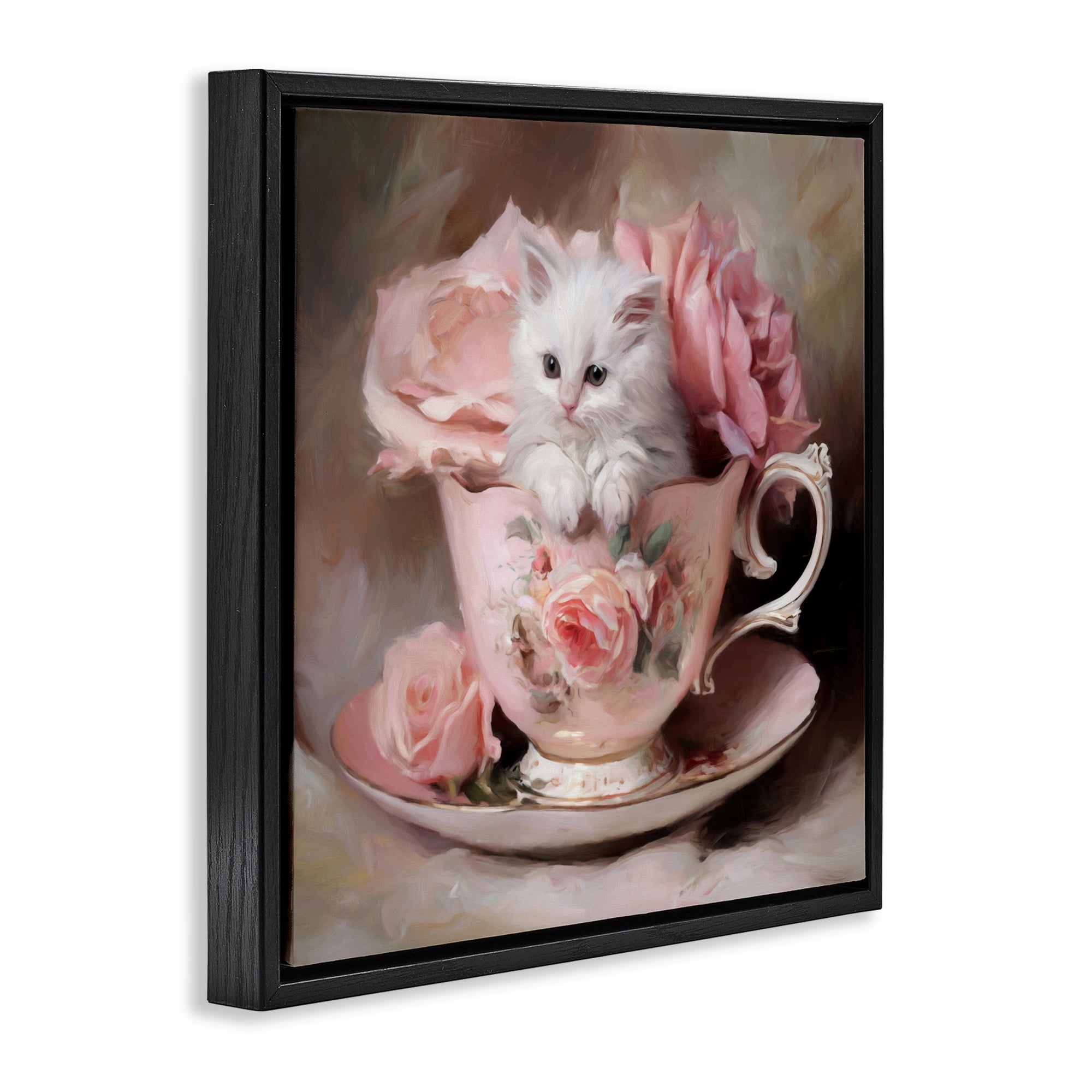 Stupell Industries Little Teacup Kitten Black Framed Floater Canvas Wall Art, design by Tina LeCour