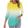 thumbnail image 3 of BXINGOHAI Womens Tops Casual 3/4 Sleeve Crew Neck Shirts Loose Fit Tunic Blouses Summer Tees Yellow,3XL, 3 of 6