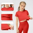thumbnail image 2 of Kaemgyyd Toddler Girls Crop Tops Casual Dance Round Neck Short Sleeve Tee Quick-Dry Stretch Plain Yoga Sport T Shirt 4-12y, 2 of 6