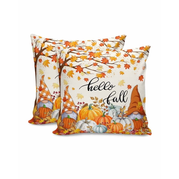 Decorative Throw Pillow Covers 18x18 Inch Set of 2 Gnome Pumpkin Fall Decor Pillow Cases for Couch, Maple Leaves Tree Cushion Case for Living Room Bedroom Bed Car Chair