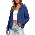 thumbnail image 6 of CINVREST Women's Bomber Jackets Plus Size Zip Up Hooded Jacquard Coat Casual Lightweight Fall Cropped Outwear Tops With Pockets (3XL, Dark Blue|Hood), 6 of 9
