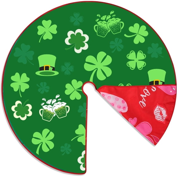 36 Inch St. Patrick''s Day Tree Skirt Love Heart Clover Double Sided Print Mat for Holiday Party Decoration