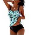 thumbnail image 2 of Yotami Tankini Bathing Suits for Women 2-Piece Bikini Set with Removable Padded, Floral Print High Waisted Swim Set for Beach, Black, 2 of 4