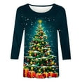 thumbnail image 4 of Gamivast Ladies Christmas Shirts Plus Size Round Neck Shirt Funny Xmas Holiday Trees Santa Graphic 3/4 Sleeve Tee Loose Winter Snowman Family Holiday T-Shirt Blouse 5XL, 4 of 6