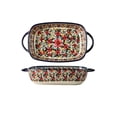 thumbnail image 1 of Bohemian Daisy Pattern Ceramic Baking Bowl with Double Handles, Oven Safe Multipurpose Tableware for Home Kitchen Baking & Daily Meals, 1 of 6