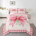 thumbnail image 2 of Pink Bowknot Comforter Set Twin Size,Rose Flower Bow Bedding Sets 2Pcs Woman Room Decor,Sweet Pink White Grid Patchwork Quilt Set Lovely Girly Duvet Insert,1 Pillowcase, 2 of 7