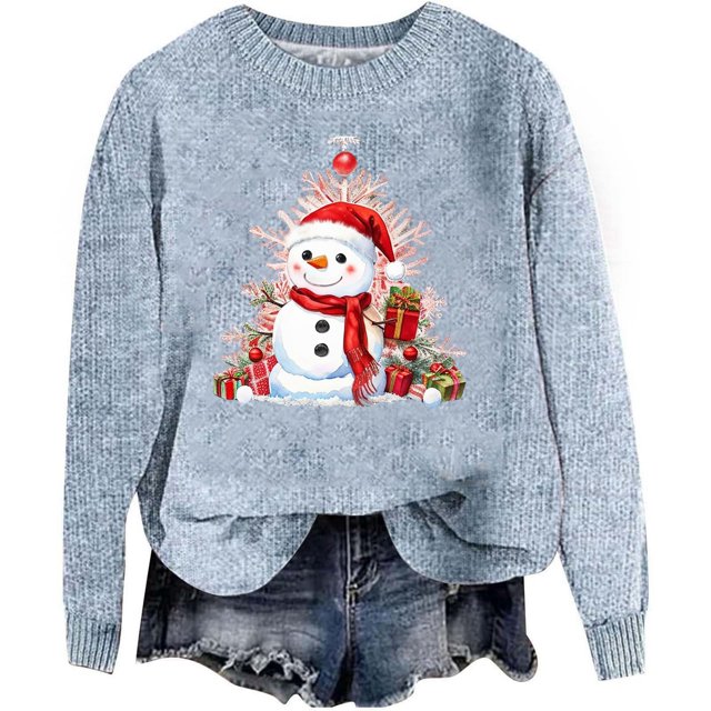 WEAIXIMIUNG Sweatshirts pour Femmes Col Rond Mode Automne/hiver Pull Extérieur Col Rond Imprimé de Noël Pull à Capuche Tricoté Grossier