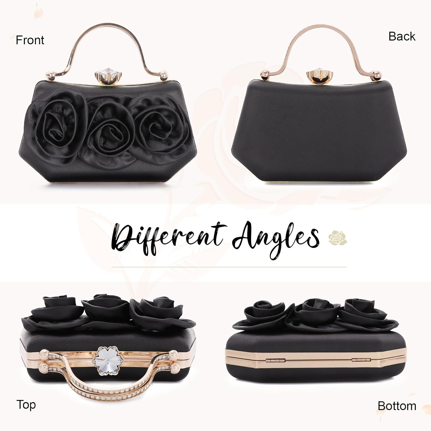 Women Flower Evening Handbag Satin Floral Clutch Purses Chain Strap Shoulder Bag