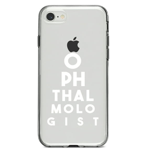 DistinctInk Clear Shockproof Hybrid Case for iPhone 7 8 SE (2020 Model) 4.7" Screen TPU Bumper Acrylic Back Tempered Glass Screen Protector - Ophthalmologist Eye Chart