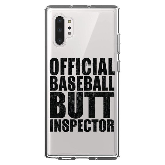 DistinctInk Clear Shockproof Hybrid Case for Galaxy Note 10 PLUS (6.8" Screen) - TPU Bumper Acrylic Back Tempered Glass Screen Protector - Official Baseball Butt Inspector