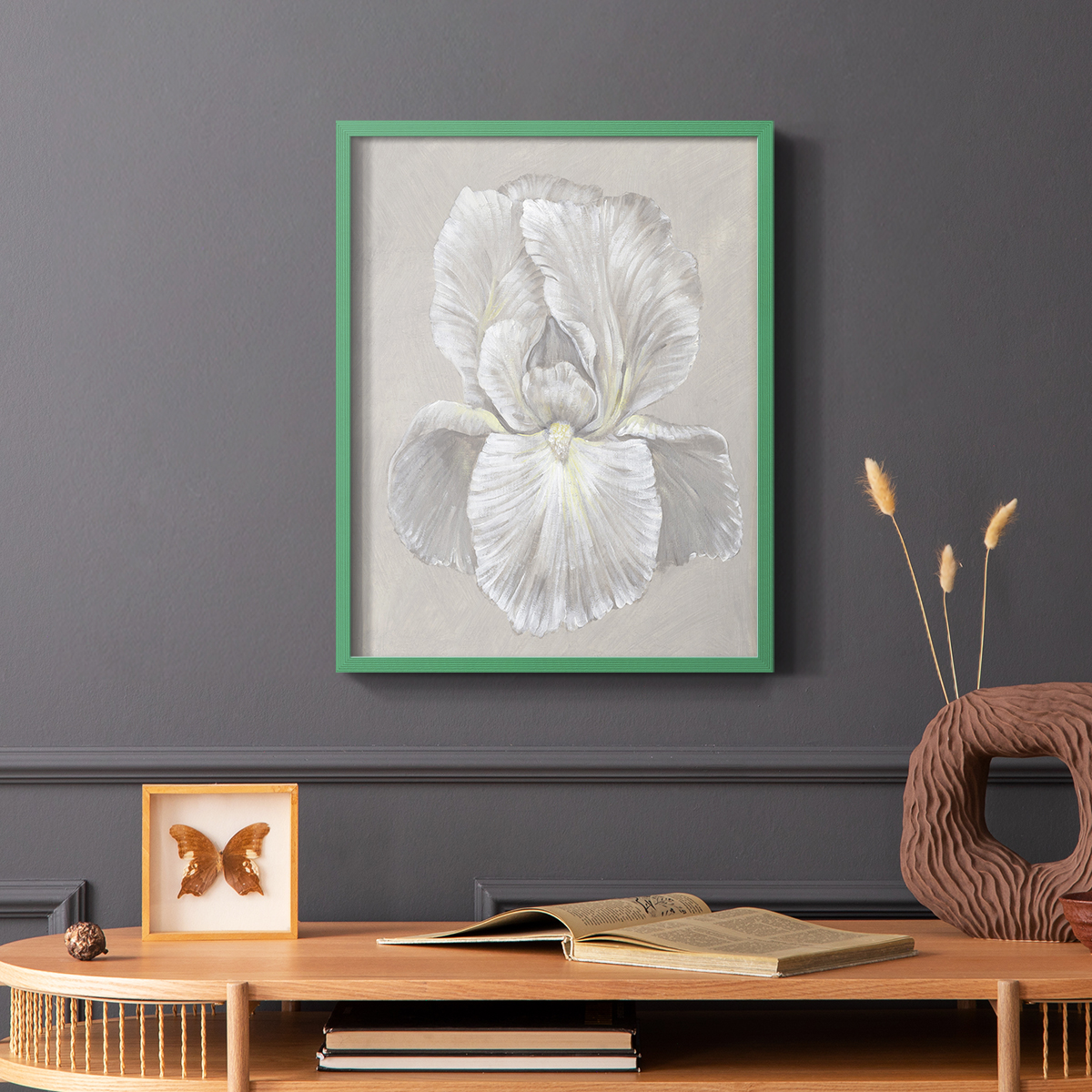 White Iris I Framed Print in Green Solid Wood 11 x 14 Framed Print